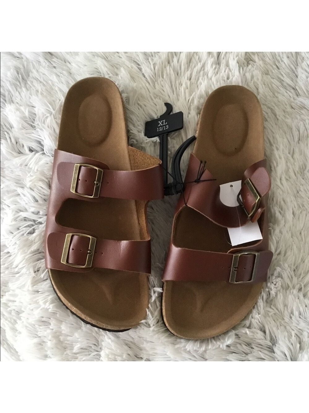 Mens sandals size XL Caramel straps double buckle